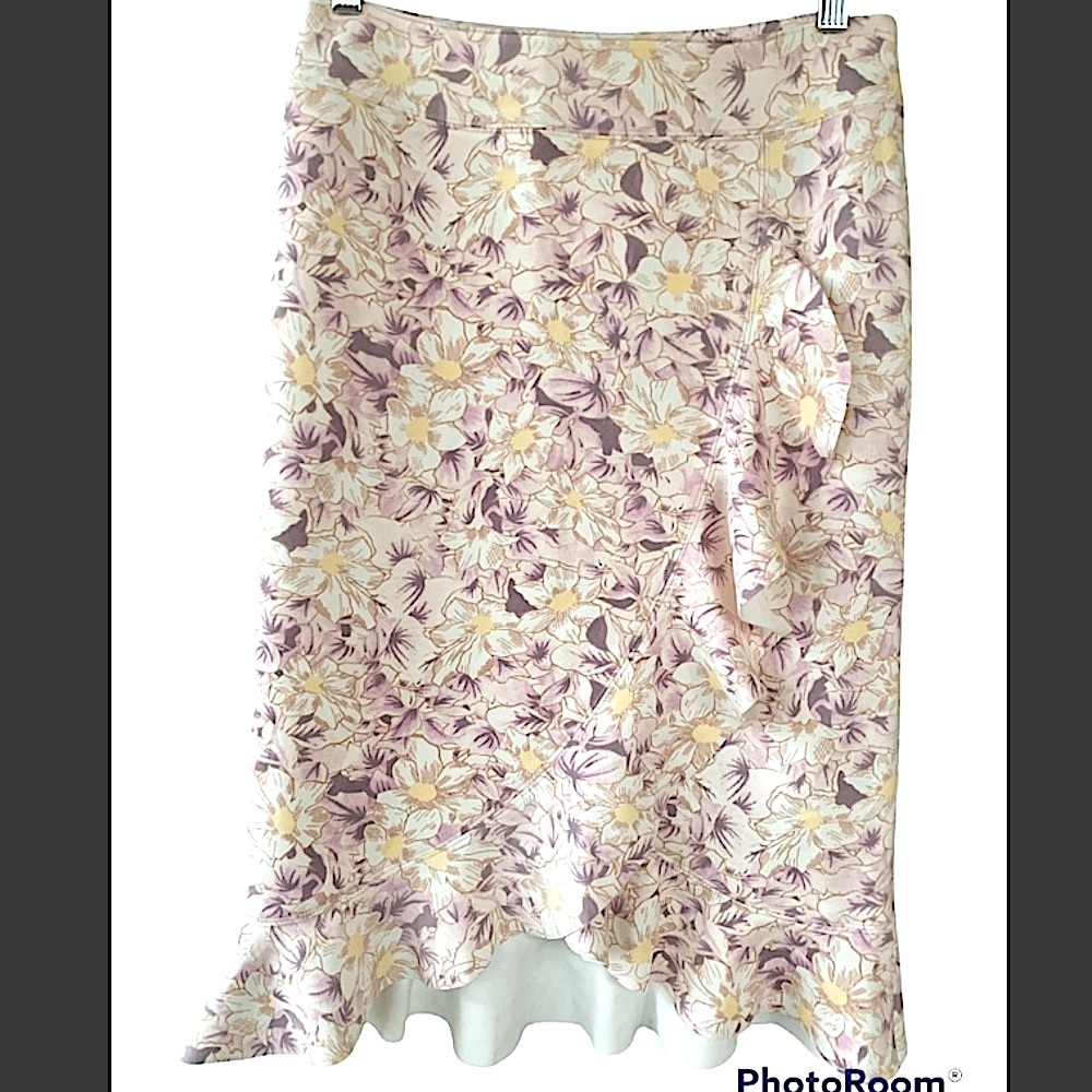 Anthropologie Floral Pencil Skirt - Purple and Yellow